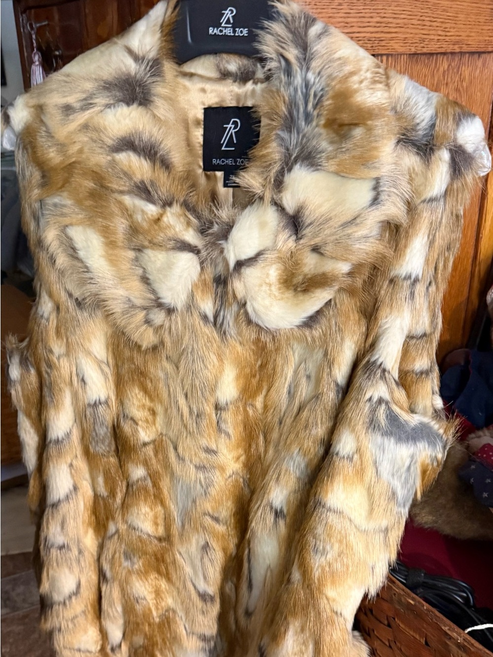 Rachel Zoe Multi-Tone Faux Fox Fur Vest Coat in Tan and Cream